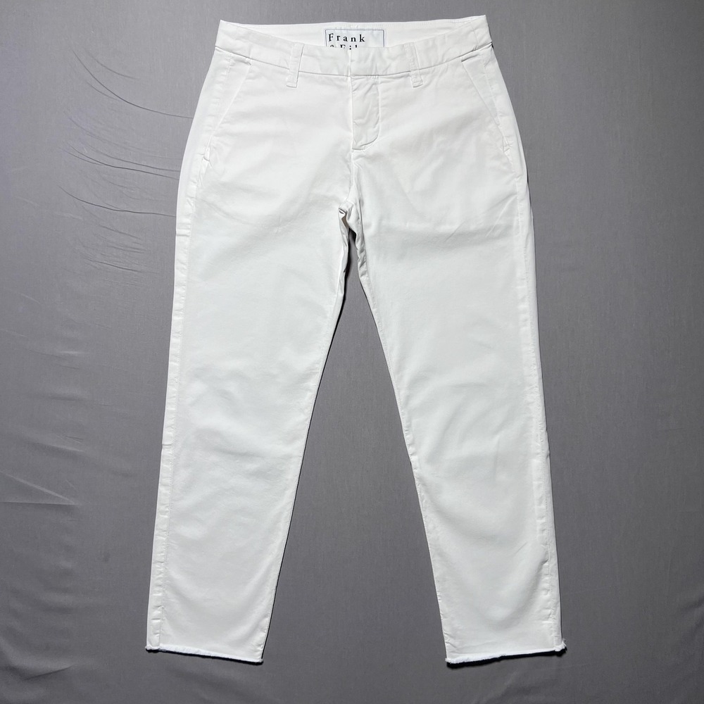 Frank & Eileen Wicklow Italian Chino Twill Pants Womens 0 White Raw Hem‎
